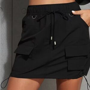 Black Cargo Mini Skirt